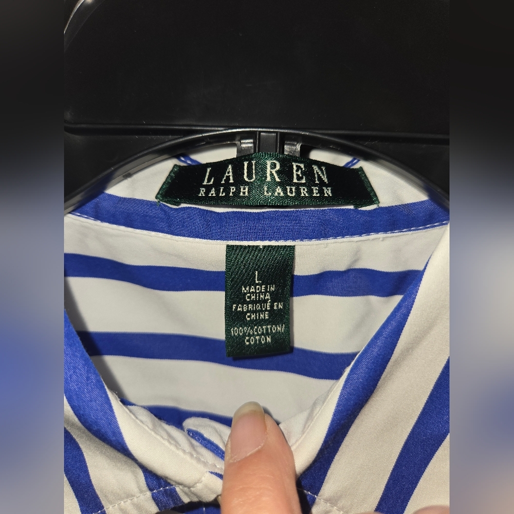 Women's Ralph Lauren Green Lable Blue and White Striped Shirt Size Large - Picture 8 of 12